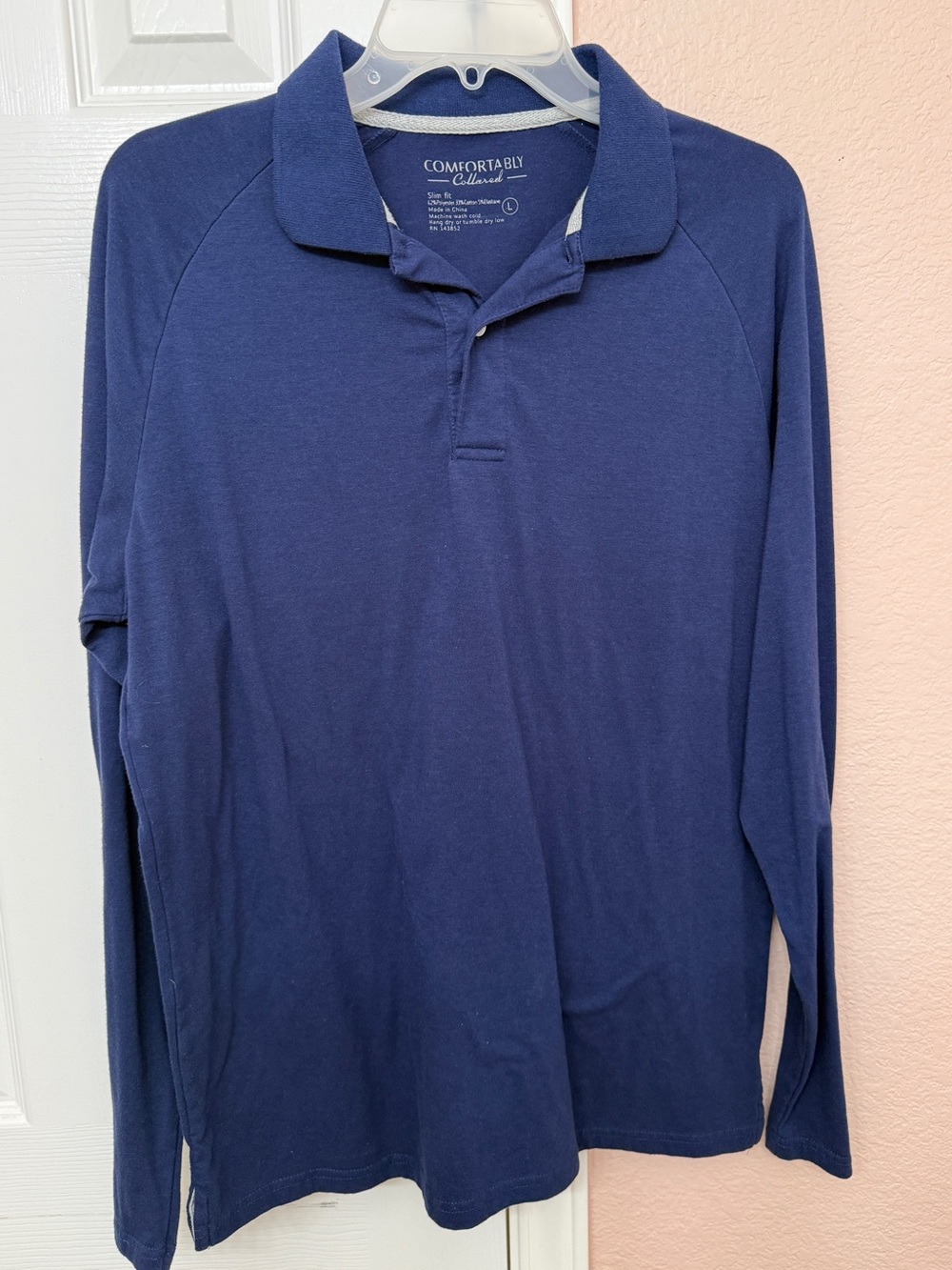 Comfortably Collared Mens L Blue Slim Fit Long Sleeve Performance Polo Shirt